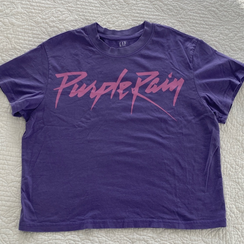 GAP Purple Boxy Tee with Pink "Purple Rain" Graphic, Women’s Large